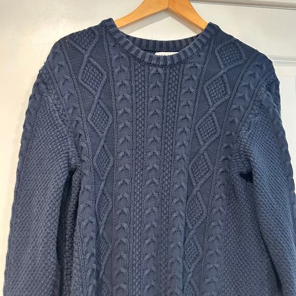 Old Navy Cozy Cable-Knit Cotton Sweater Mens Medium Navy Blue Fisherman Crewneck - Picture 4 of 7